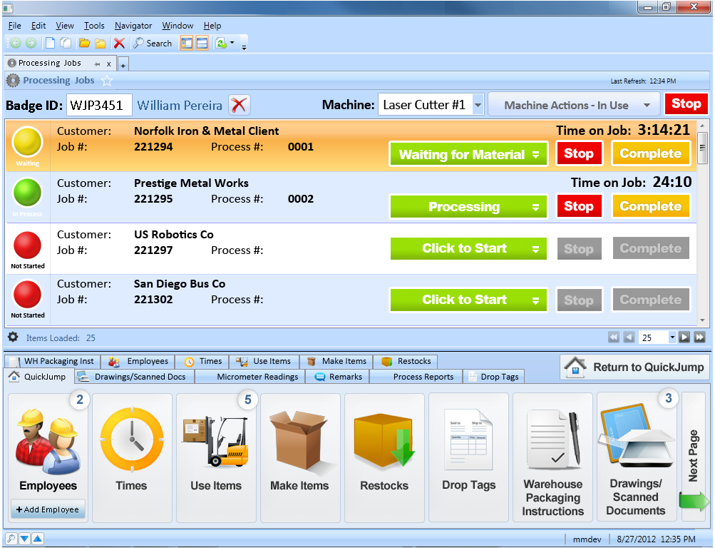 Example of NIM Processing Jobs User Interface