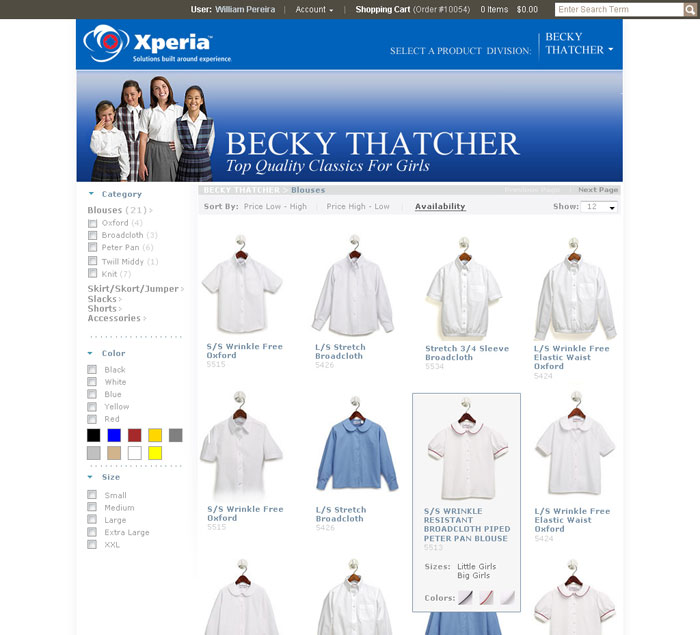 On-line catalog product search allows customers to find and add products to their shopping cart.