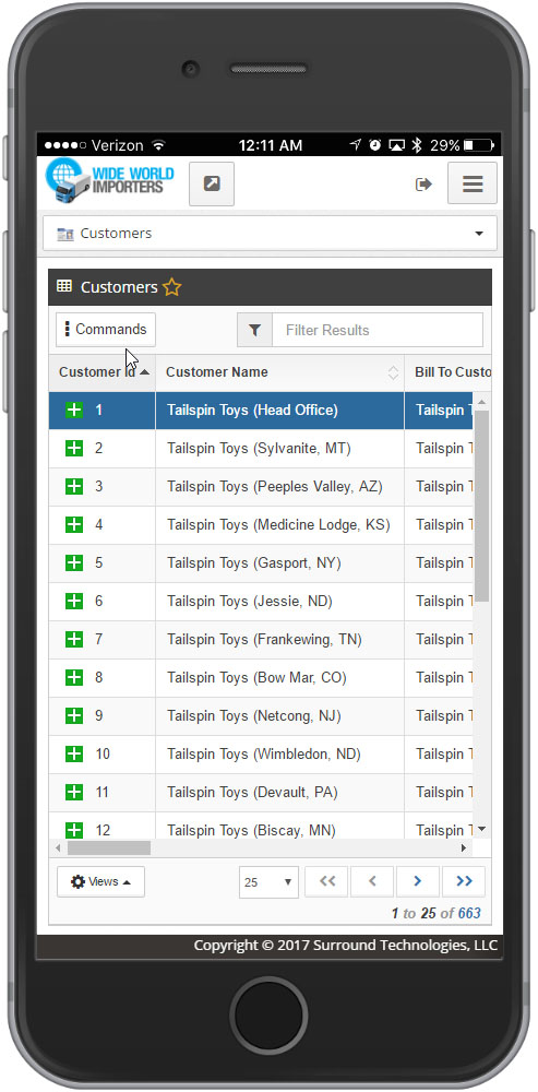 Screenshot of Wide World Importers Demo Web App on a mobile device