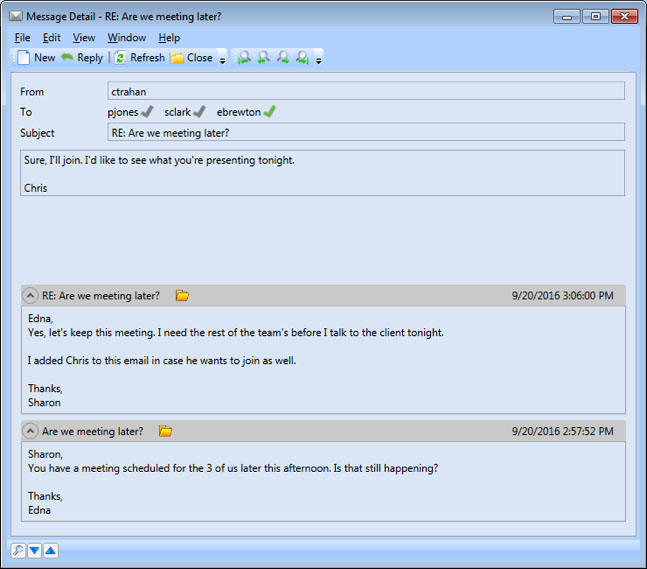 Messages Module – Message thread can be seen within the message itself