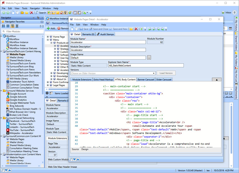 Updated HTML Editor – Editing an HTML page on the SurroundTech.com website