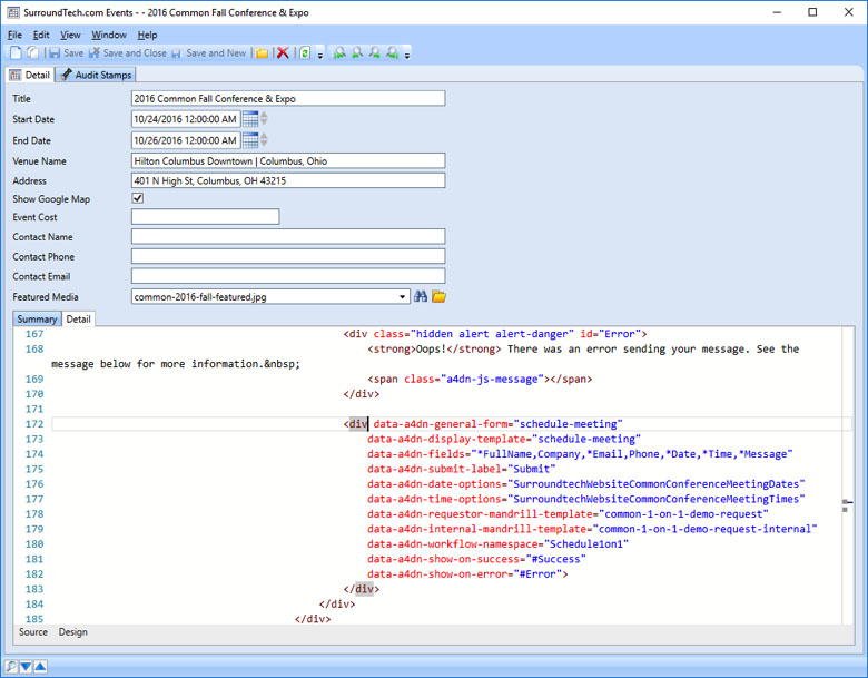 Just a few lines of code in the Accelerator CMS to create a complete Web Form